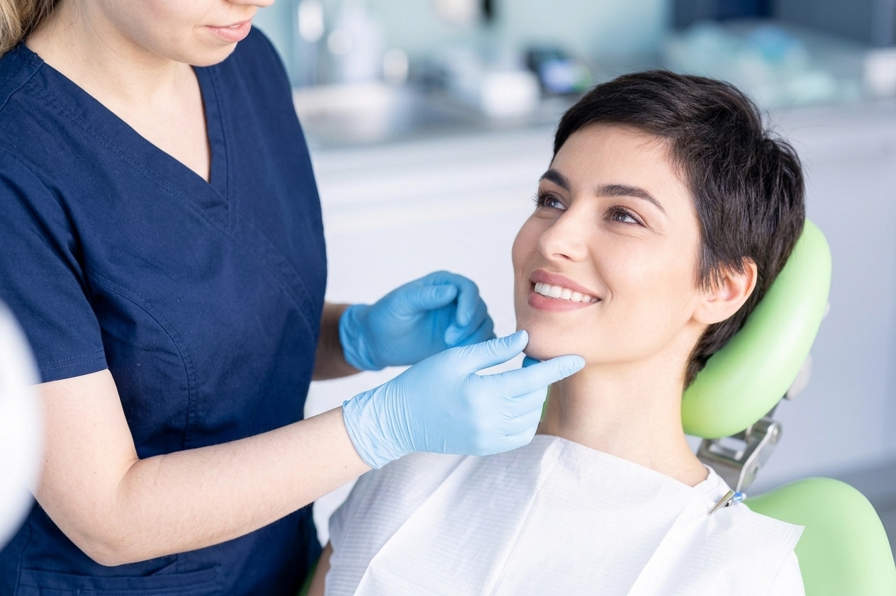 Pacjentka podczas zabiegu stomatologicznego – estetyczna odbudowa zębów Wrocław