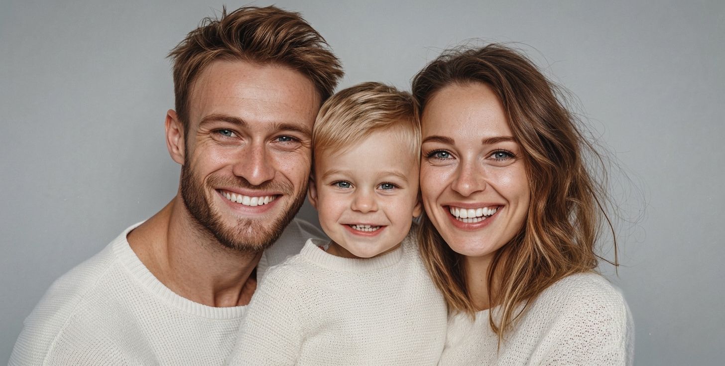 rodzina z pięknym uśmiechem po leczeniu stomatologicznym we Wrocławiu